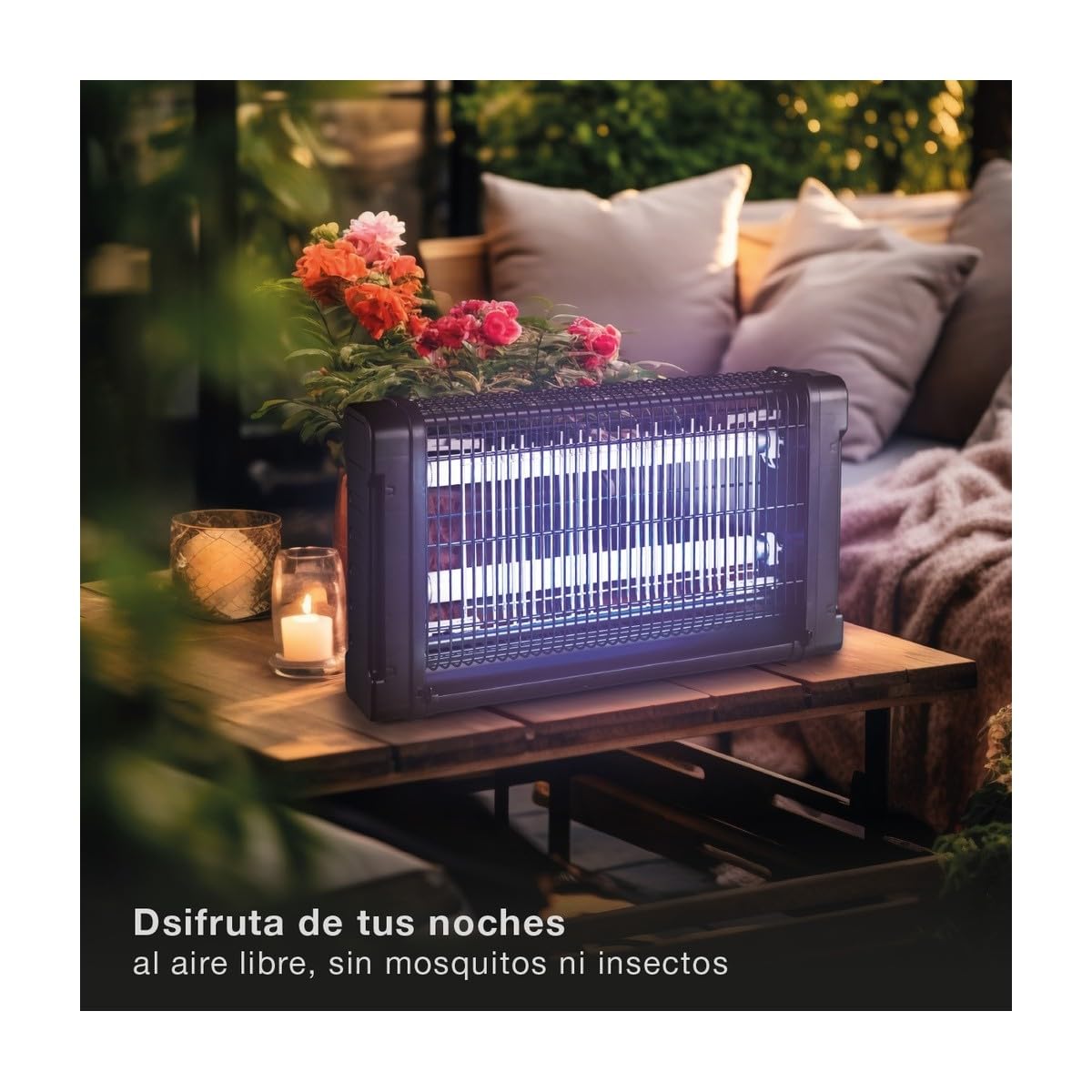 INTEC - Lampada Anti Zanzara Neon UV 20W Interno/Esterno - Trappola per insetti nera 80m² Griglia ad alta tensione Elimina mosche, zanzare e insetti volanti