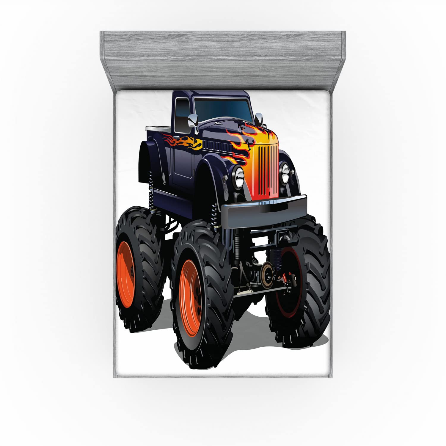 Ambesonne Truck 2 Pack Fitted Sheet, Pattern Pickup, Bed Cover All-Round Elastic Deep Pockets 2 Pieces, Package Contains 2 California King Fitted Sheets, Orange Dark Blue