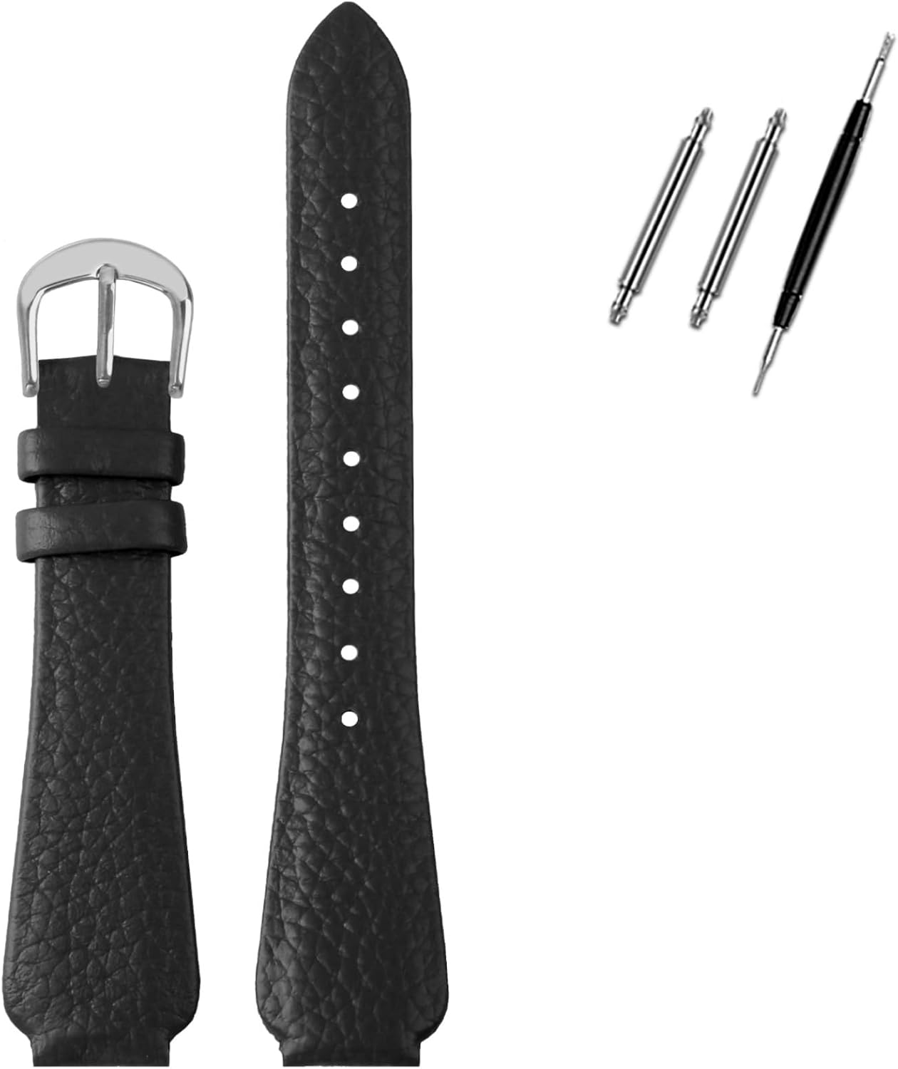 Universal Genuine Leather Strap, Compatible with Fiyta Raised-End Pebble Grain Soft Slim Calfskin Band - 14mm