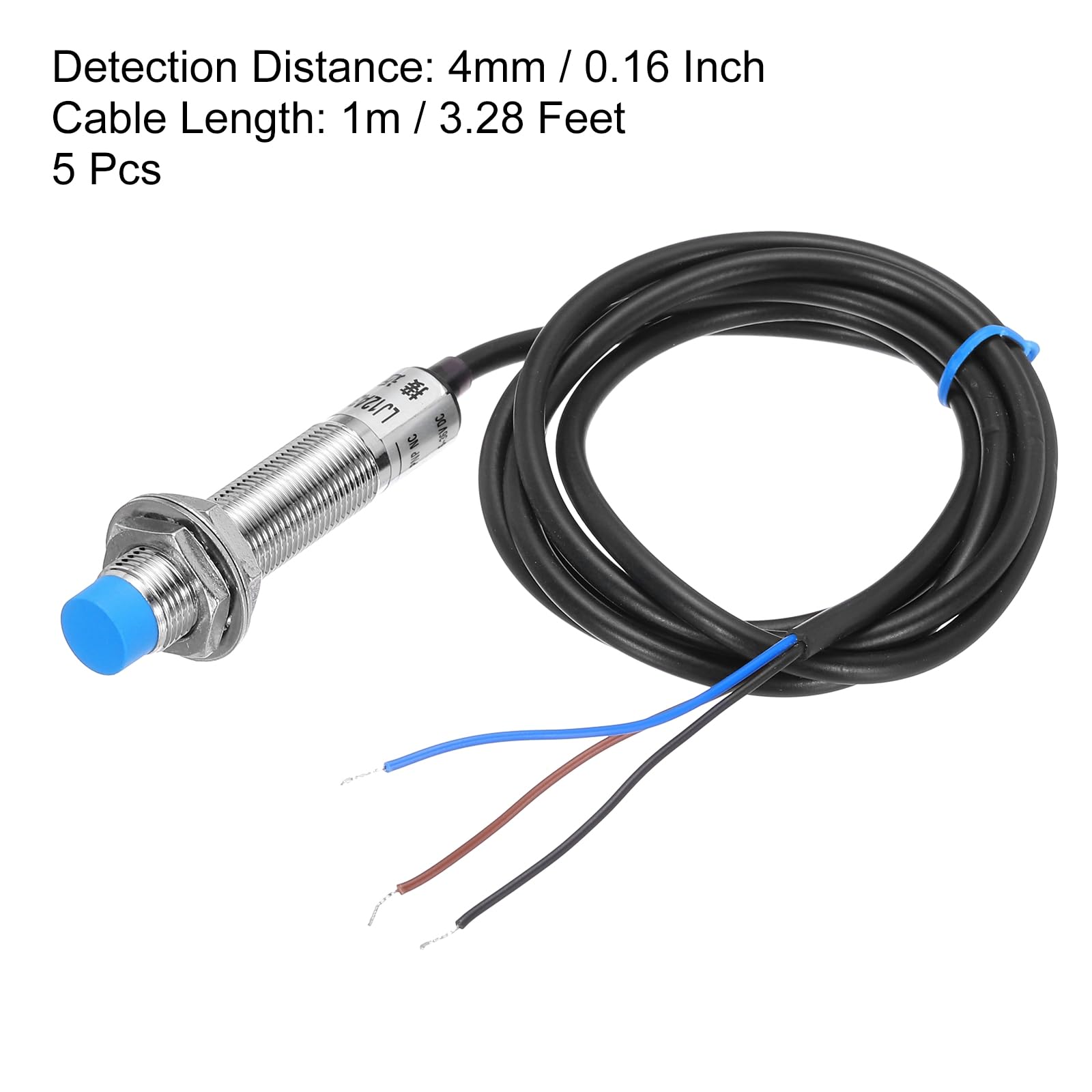 QUARKZMAN Capteur D'Approche Inductif M12 Interrupteur De Proximité NC Normalement Fermé PNP Distance De Détection 4mm, DC 6-36V LJ12A3-4-Z/AY, 3.3ft, 5Pcs