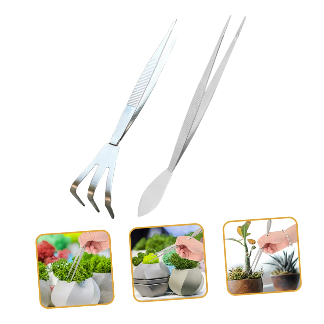 BESTonZON 2 Set Pinzette Per Bonsai Inossidabile Rastrello E Spatola Strumenti Per Giardinaggio Resistente Per Piante E 2 Pezzi*2