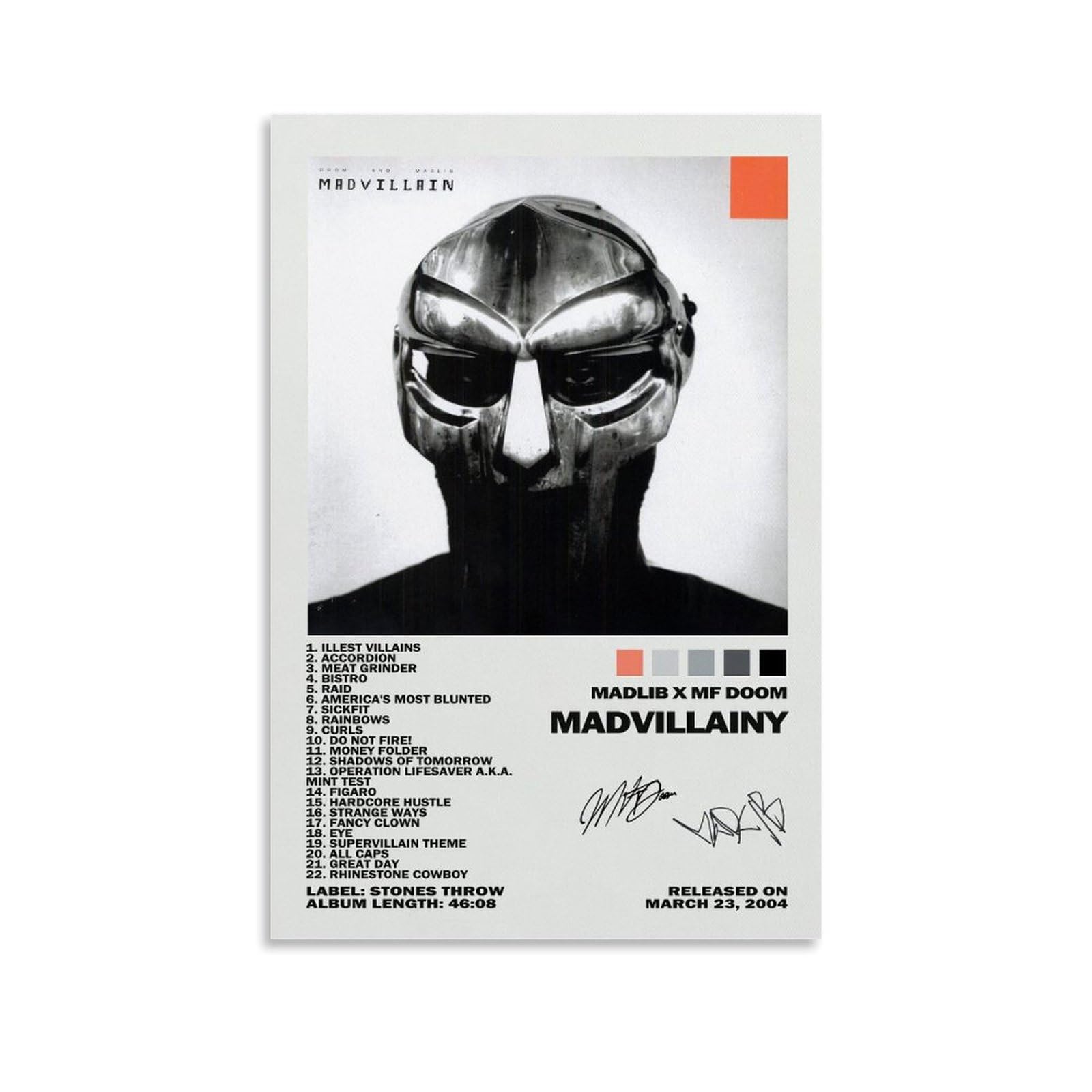 Rapper Mf Doom Poster Madvillainy Album Signature Canvas Art