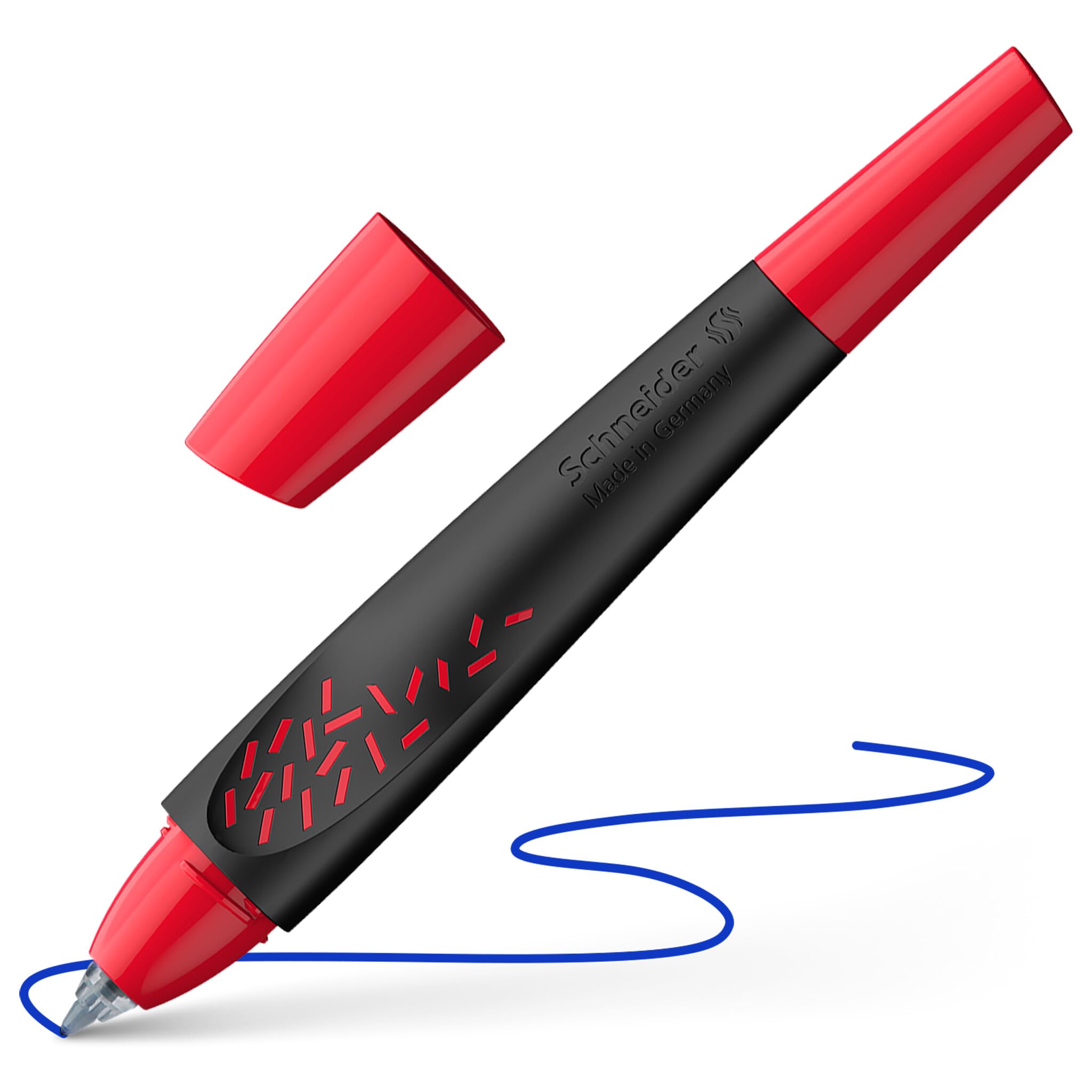 Schneider 188882 Breeze Stylo roller (En plastique recyclé, récompensé par l'ange bleu, couleur d'écriture : bleu roi, effaçable) Noir/​rouge