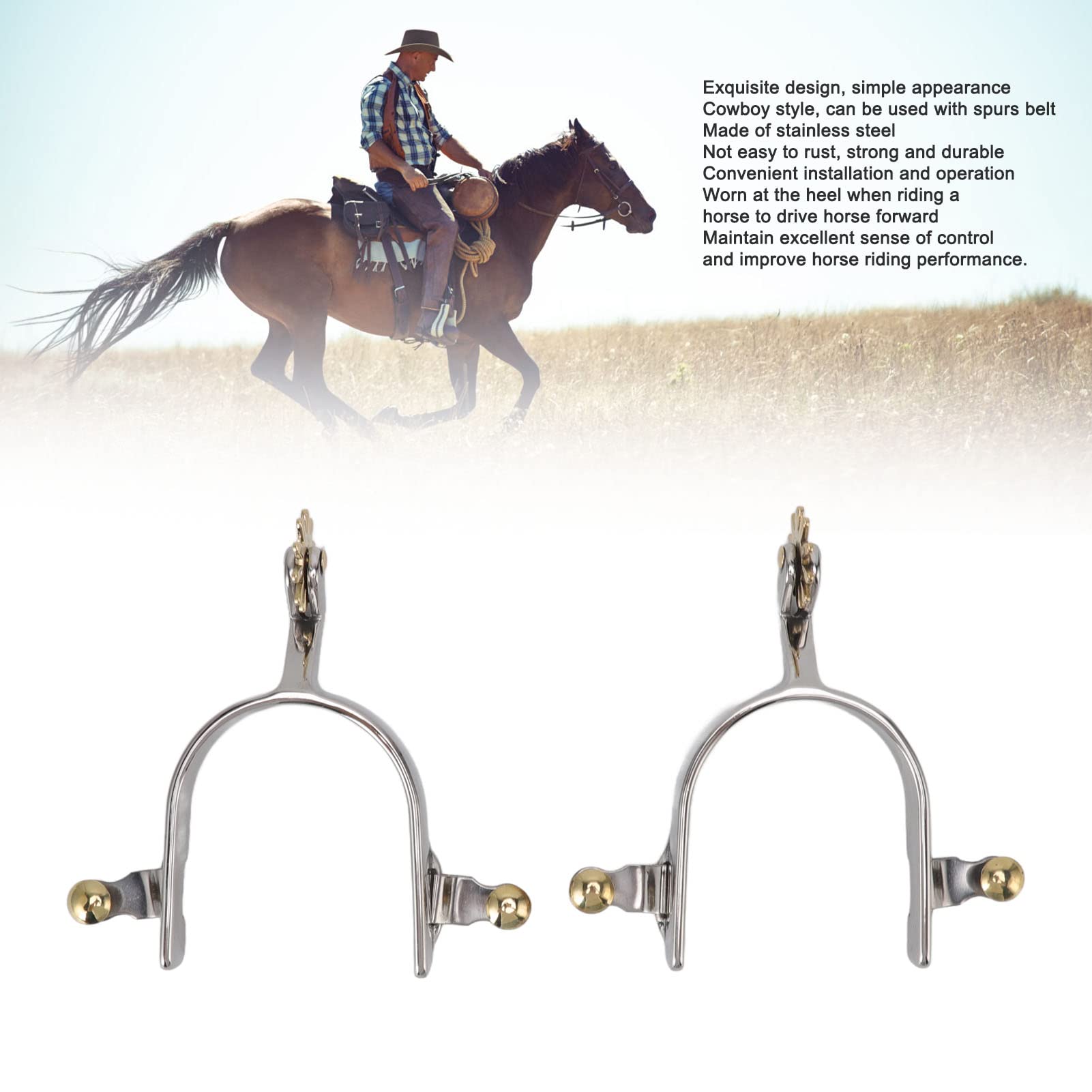 1 Paio Speroni per Equitazione Western, Speroni in Acciaio Inox per Stivale Cowboy, Accessori Equitazione Resistenti, Attrezzatura Professionale