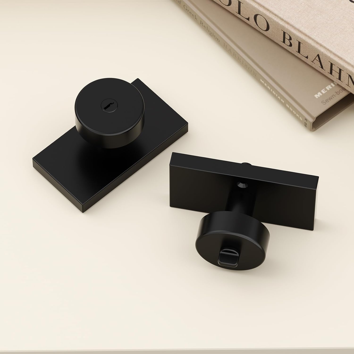 Matte Black Door Knobs, Front Door Lock Exterior Entry Door Knob Door Handles with Key, Keyed-Alike