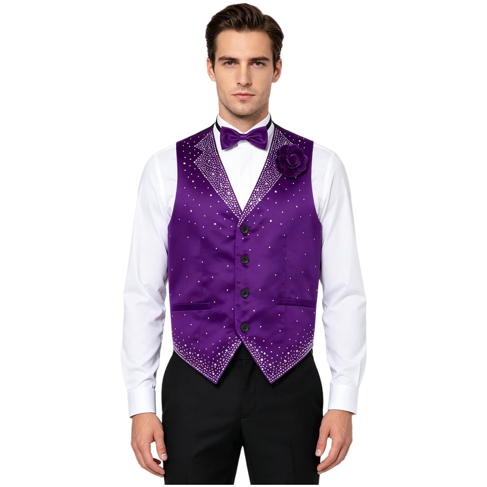 Chaleco Traje Hombre con Lentejuelas para La Actuación La Fiesta Boda Escote En V Sin Mangas Blazer Club