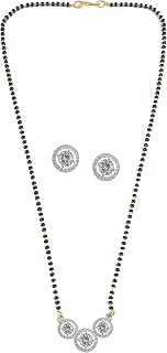 JewarHaat Indian Silver Gold-Plated CZ Studded & Beaded Mangalsutra with Earrings for Women