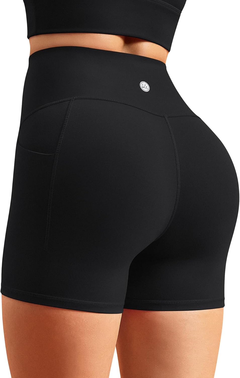 Bareluxe 5" Biker Shorts with Pockets, Tummy Control High Waisted Athletic Workout Shorts for Women