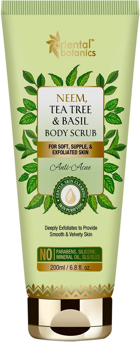 Oriental BotanicsNeem, Tea Tree And Basil Anti Acne Body Scrub - For Soft, Supple And Exfoliated Skin - No Parabens, Silicones, 200ml