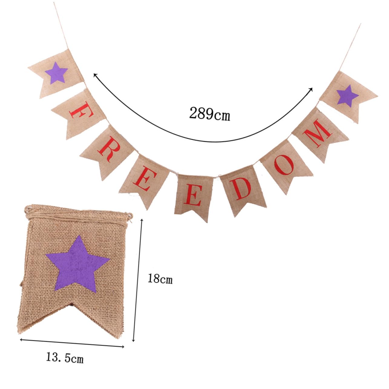 VICASKY 3 Pezzi Ghirlanda Patriottica in Juta Resistente per Decorazioni Festa Dellindipendenza Americana con Bandierine Freedom per Interni ed Esterni