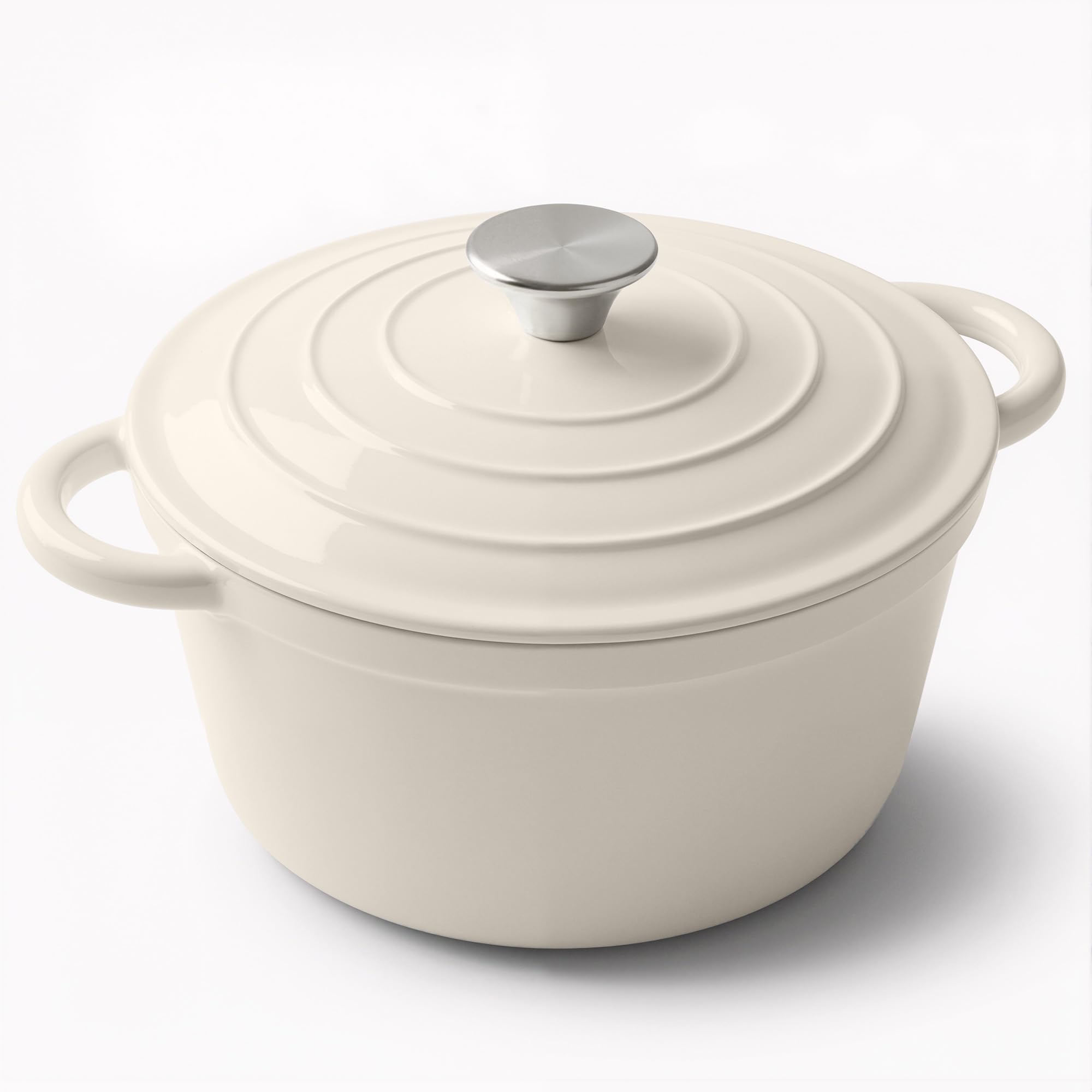 Miereirl Pentola da forno olandese smaltata con coperchio, forno olandese in ghisa con doppie maniglie per cuocere il pane, cucinare, pentole antiaderenti rivestite in smalto (beige)
