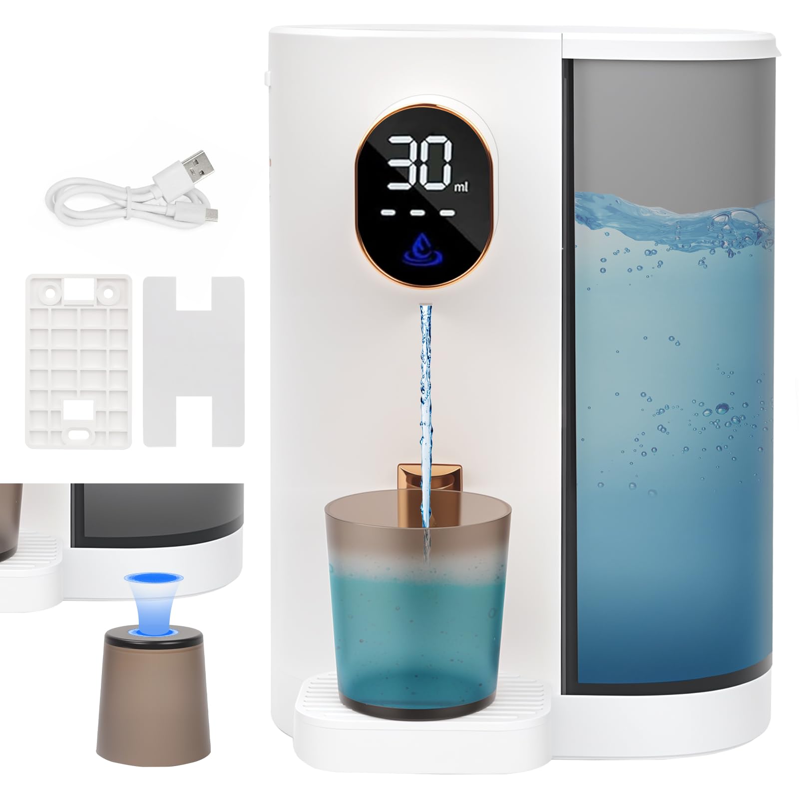 Distributeur Bain de Bouche, 600ml Distributeur Automatique de Rince-Bouche pour Salle de Bain, Bouteille Bain de Bouche Électrique avec 2 Gobelet Magnétiques, Accessoire Salle de Bain