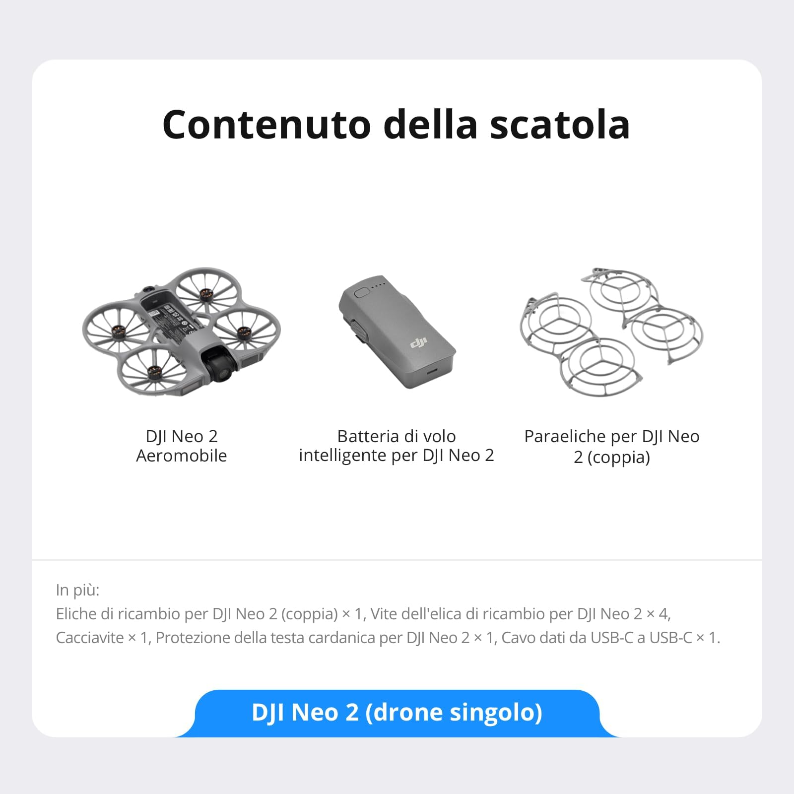 DJI Neo 2 (drone singolo), leggero e pieghevole, decollo e atterraggio dal palmo della mano, controllo con gesti, ActiveTrack (Neo 2 Combo)