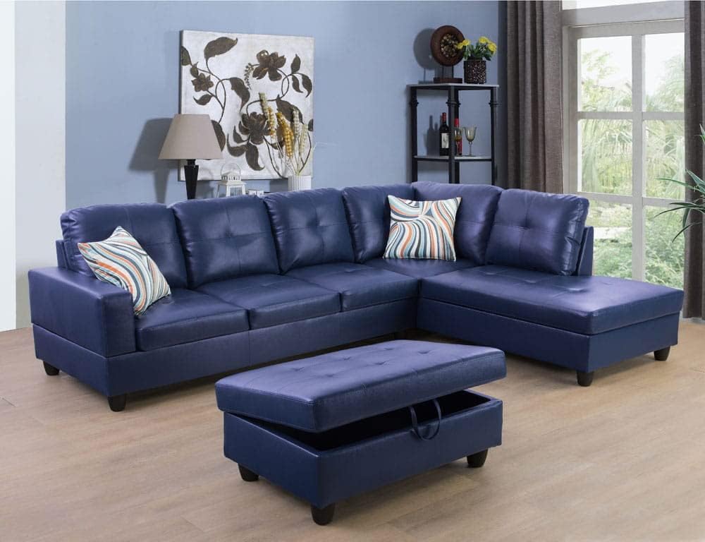 (incomplete) LifeStyle Furniture 3 Piece Sectional Sofa Couch Set, L-Shaped Modern Sofa with Chaise Storage Ottoman and Pillows, Faux Leather, Right Facing