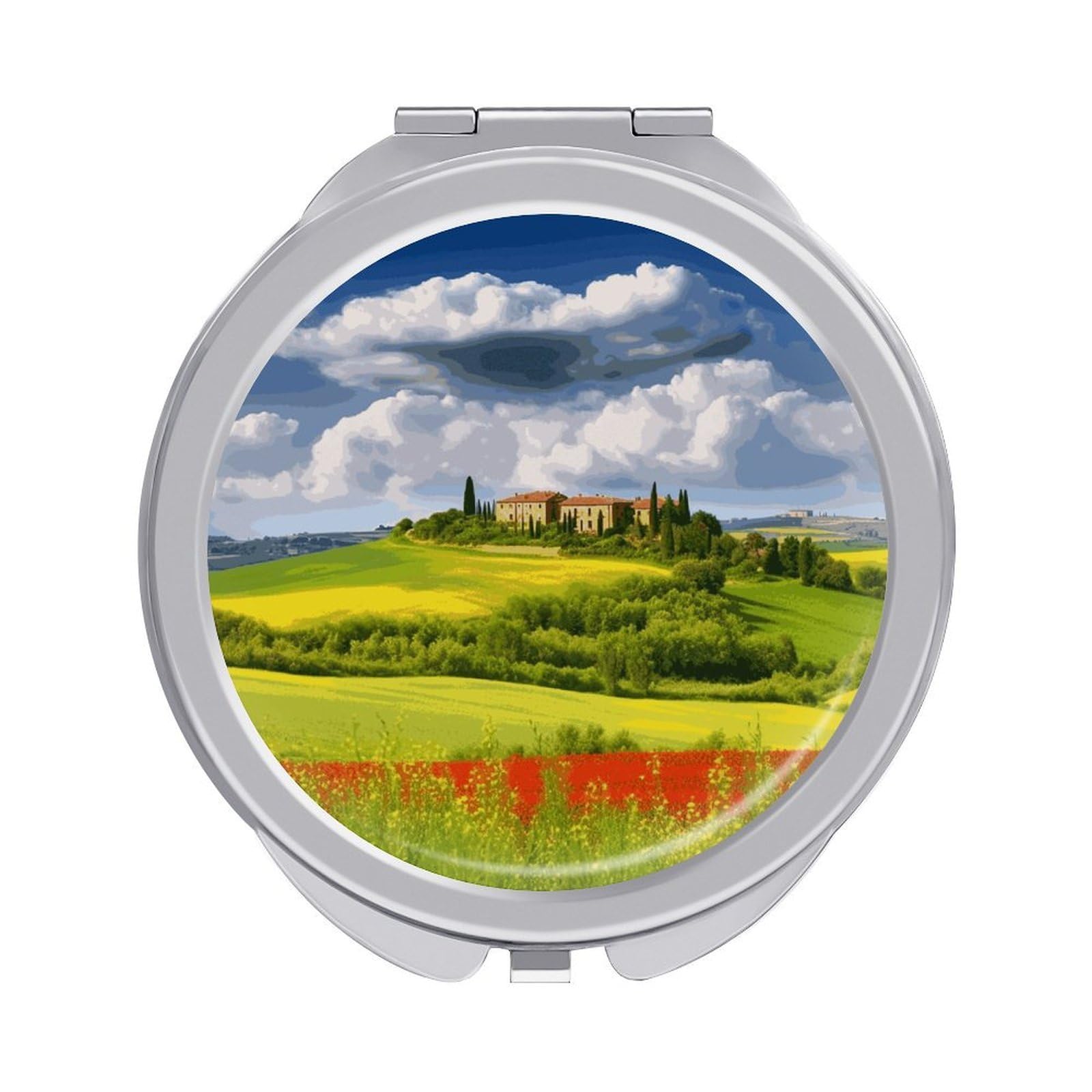 VstaDank Tuscany Spring Compact Mirror for Purses Round Fashion Travel Makeup Mirror 2X /1x Magnifying Double Sides Mini Mirrors Portable Pocket Mirrors for Handbag Purse Women Gift