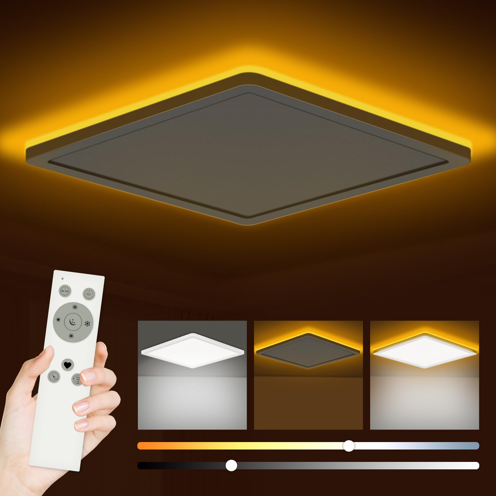 Bowfar LED Deckenleuchte Flach, 21W 1880LM Deckenlampe mit Fernbedienung Dimmbar 3000K-6500K, 1800K Nachtlicht Amber, Badezimmer Lampe für Wohnzimmer Küche Kinderzimmer Flur Schlafzimmer Ø29.5x2.5cm