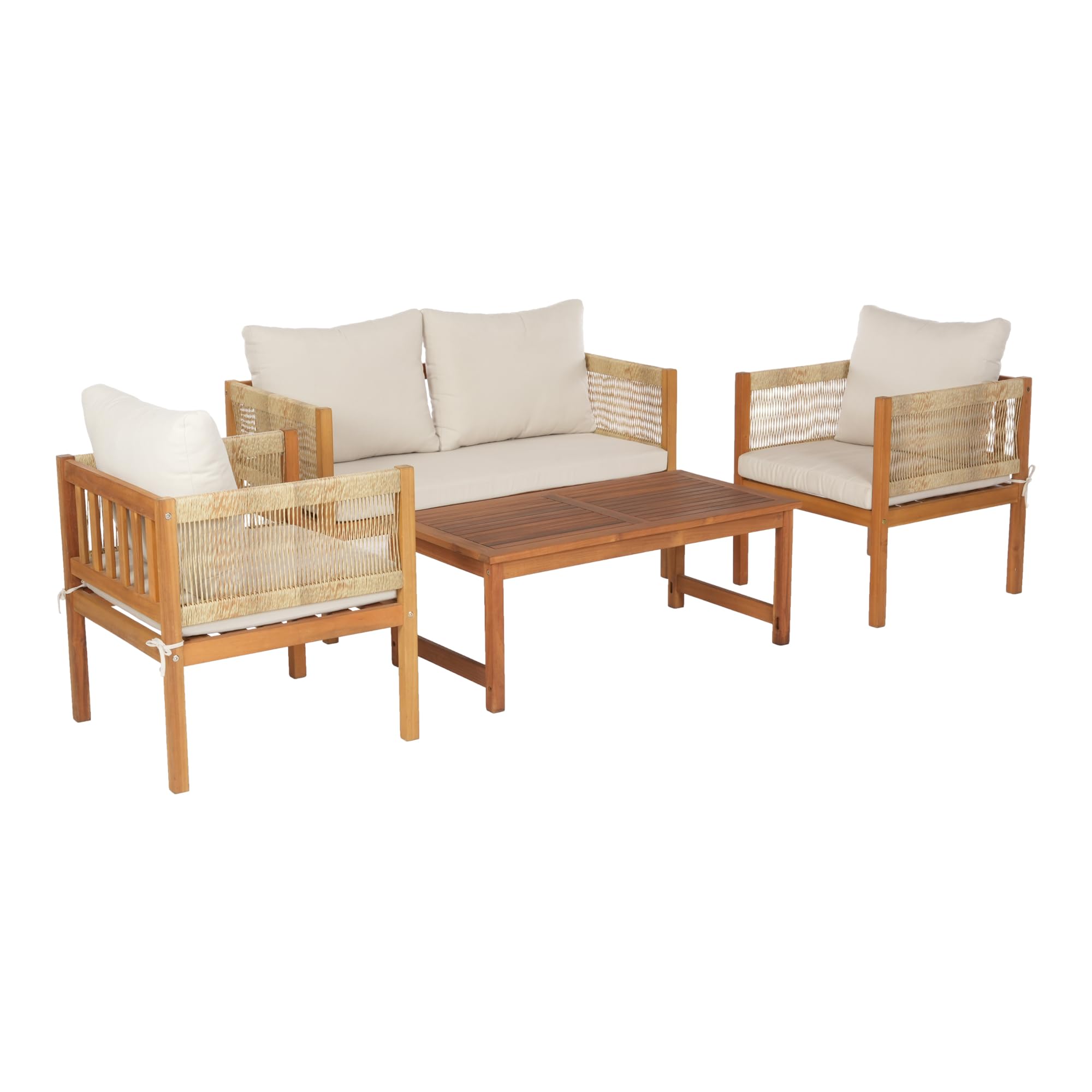 casa.pro Set Salottino per Uso Esterno Mobili da Giardino Patio Terrazza Set Composto di Tavolo Divano e 2 Poltrone Arredo in Legno di Acacia