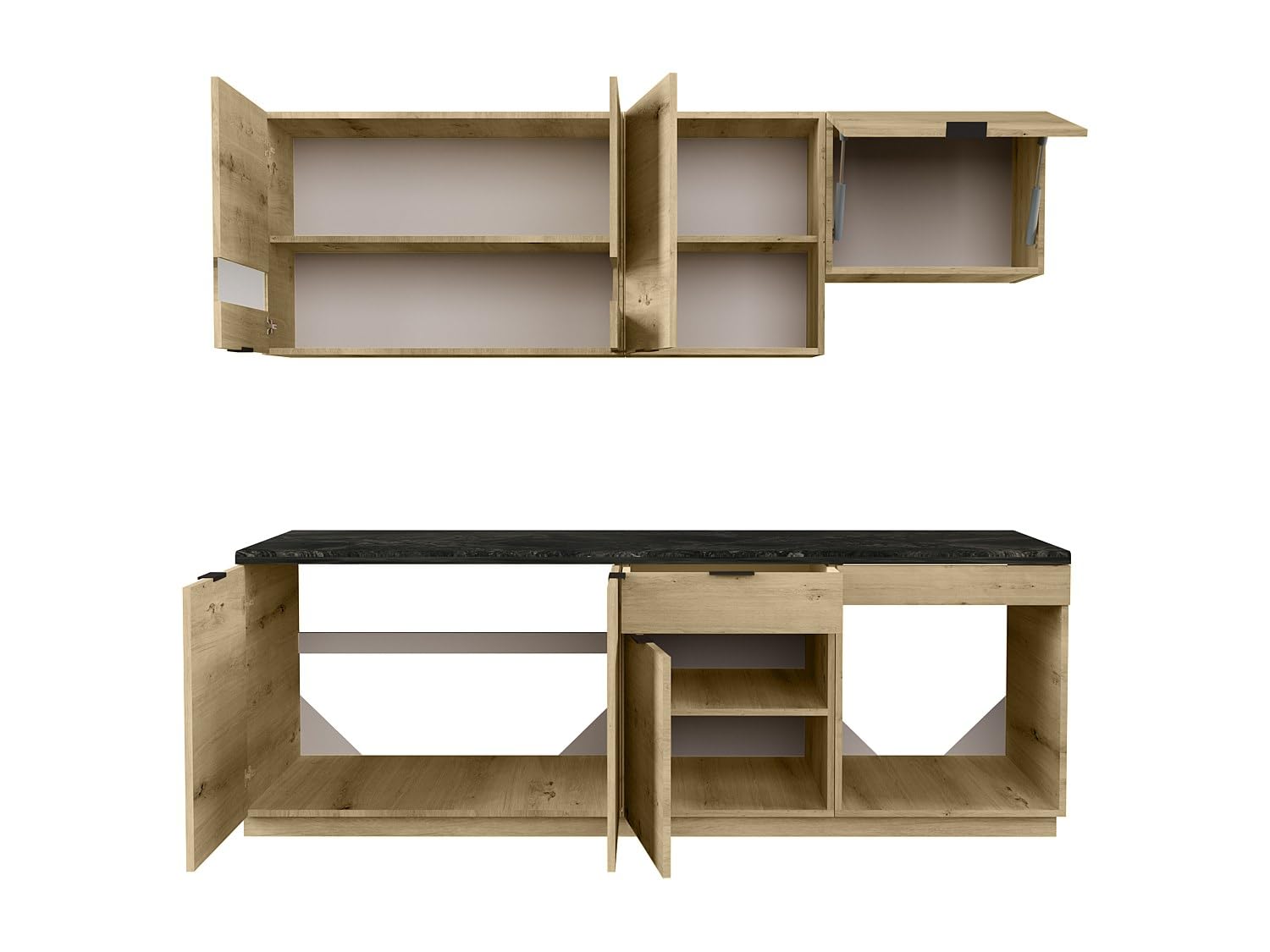 Vente-unique - Cuisine compléte - avec Plan de Travail 200 cm - Naturel et Anthracite - CARMEO