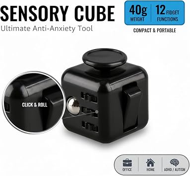 Fidget Cube Stress Relief Toy, 6-Sided Cubes Pressure Reducer, Multi-Functional Anti-Anxiety Sensory Desk Toy, Suitable for Office, Home(Black)