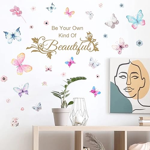 Miniatura 2 de Adhesivo de pared de mariposas coloridas, calcomanía de pared con palabras inglesas de mariposa Simplicity, decoración de pared con texto "Be Your
