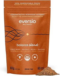 BALANCE BLEND Mushroom Supplement - 60 Servings (60g) by EVERSIO WELLNESS - Mushroom Powder Antioxidant Blend for Mushroom Coffee or Smoothies with Concentrated and ORGANIC Real Mushrooms - Maitake Mushroom Extract, Shiitake Mushroom Extract, Lion’s Mane Mushroom Dual Extract, and Reishi Mushroom Dual Extract - 45% Beta-D-Glucans!