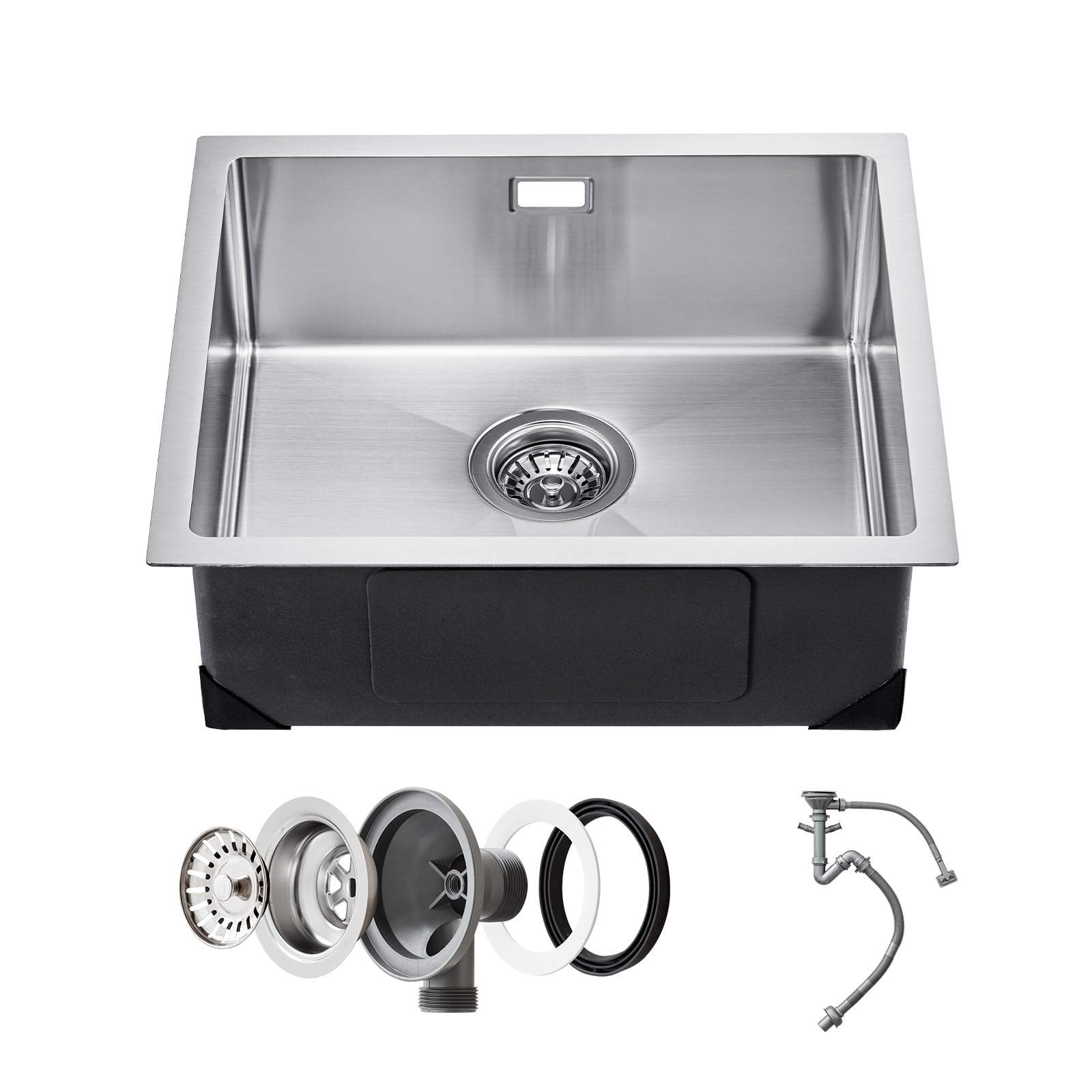 VEVOR Lavello da Cucina da 50 cm Lavello Sottopiano in Acciaio Inossidabile 304, Vasca Singola da Incasso Stile Rustico con Accessori, Lavello per Uso Domestico per Camper, Cucina di Preparazione, Bar