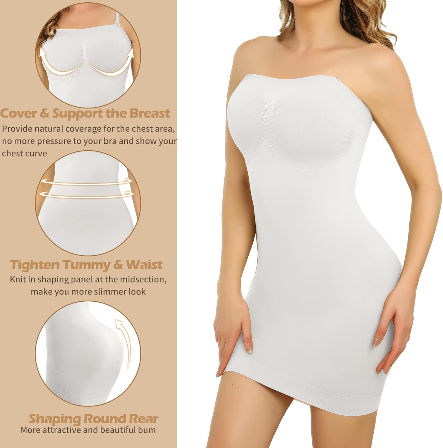 JOYSHAPER Strapless Shapewear Slip Dresses for Women Tummy Control Slips Full Body Shaper Under Dress Slip - Image 3