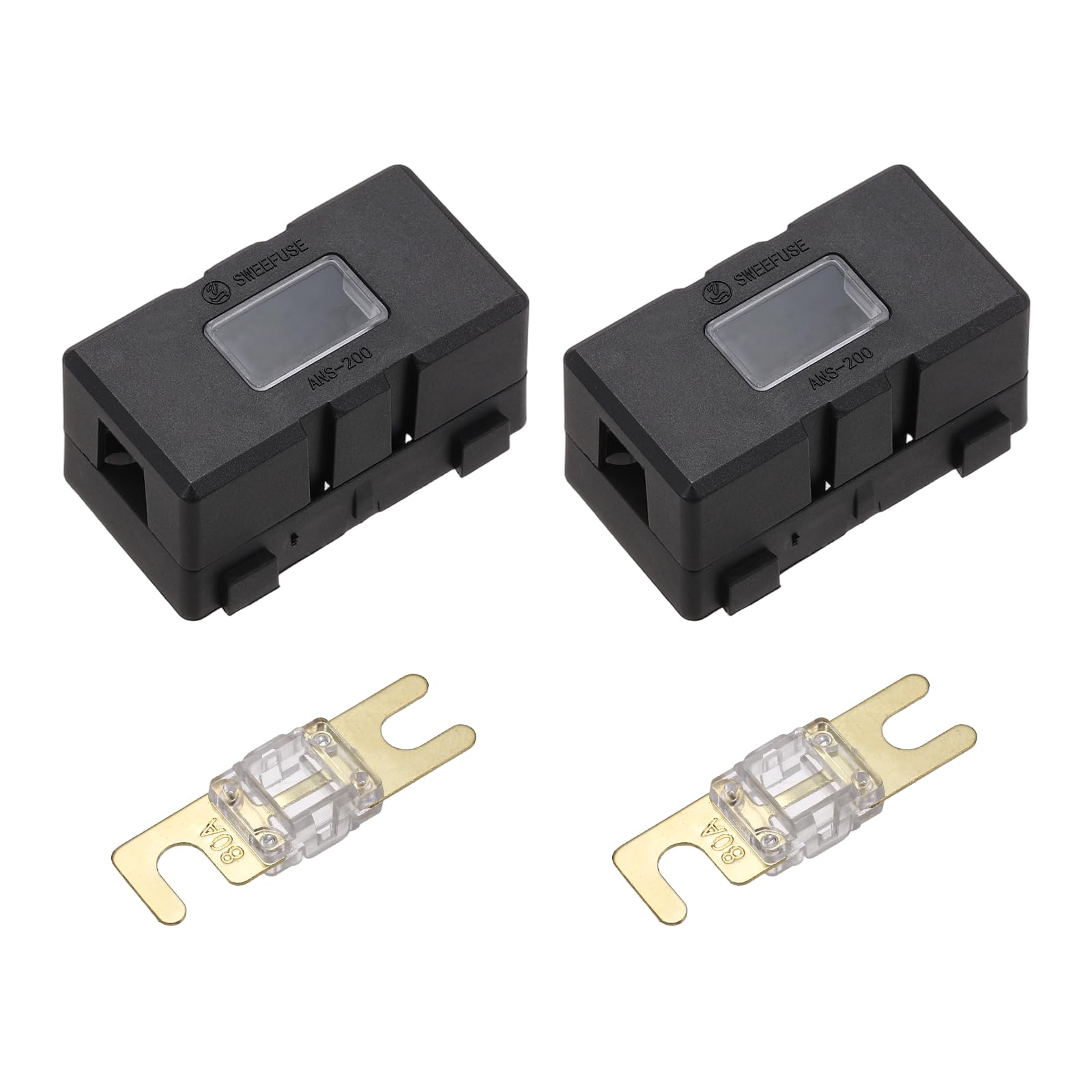 sourcing map 2pcs 200A 125V ANL Fuse Holder Kit, 80A Fuse Inline Block Box for Automotive Marine Audio Video Electronic System