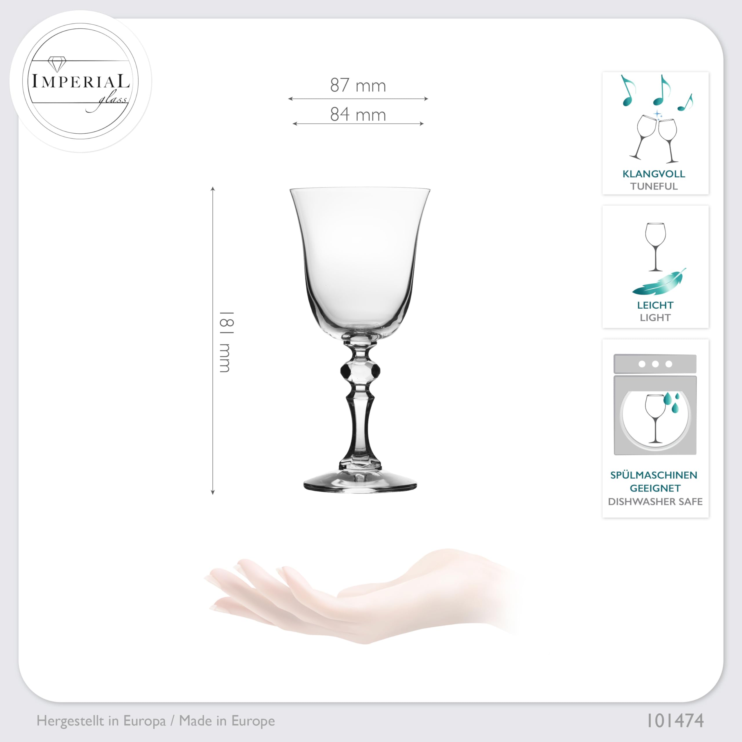 Imperial Lot de 6 verres à vin rouge élégants 220 ml - Série « Vintage » - En verre cristalline - Passe au lave-vaisselle