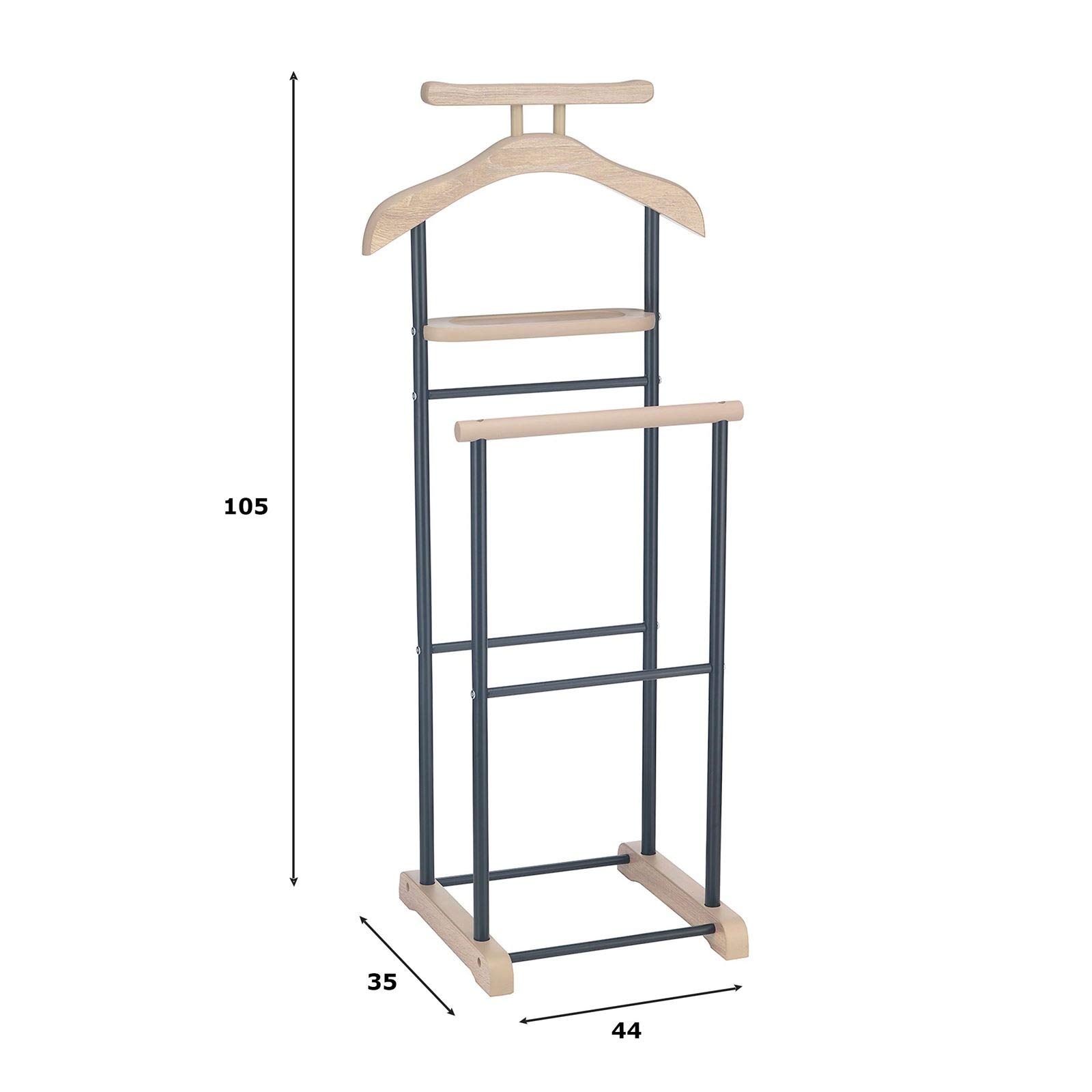 CARO-Möbel Herrendiener Medina, Schwarz/Eiche- Kleiderständer mit Hosenbügel und Sakkohalter, Stummer Diener mit Ablage für Schmuck oder Uhren, Kleiderablage Schlafzimmer, MDF/Metall