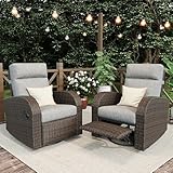 FUARTIO Outdoor Wicker Recliner Chair Set of 2 High Back Patio 360°Swivel Reclining Lounge Chair with 6-Inch Thick Cushion