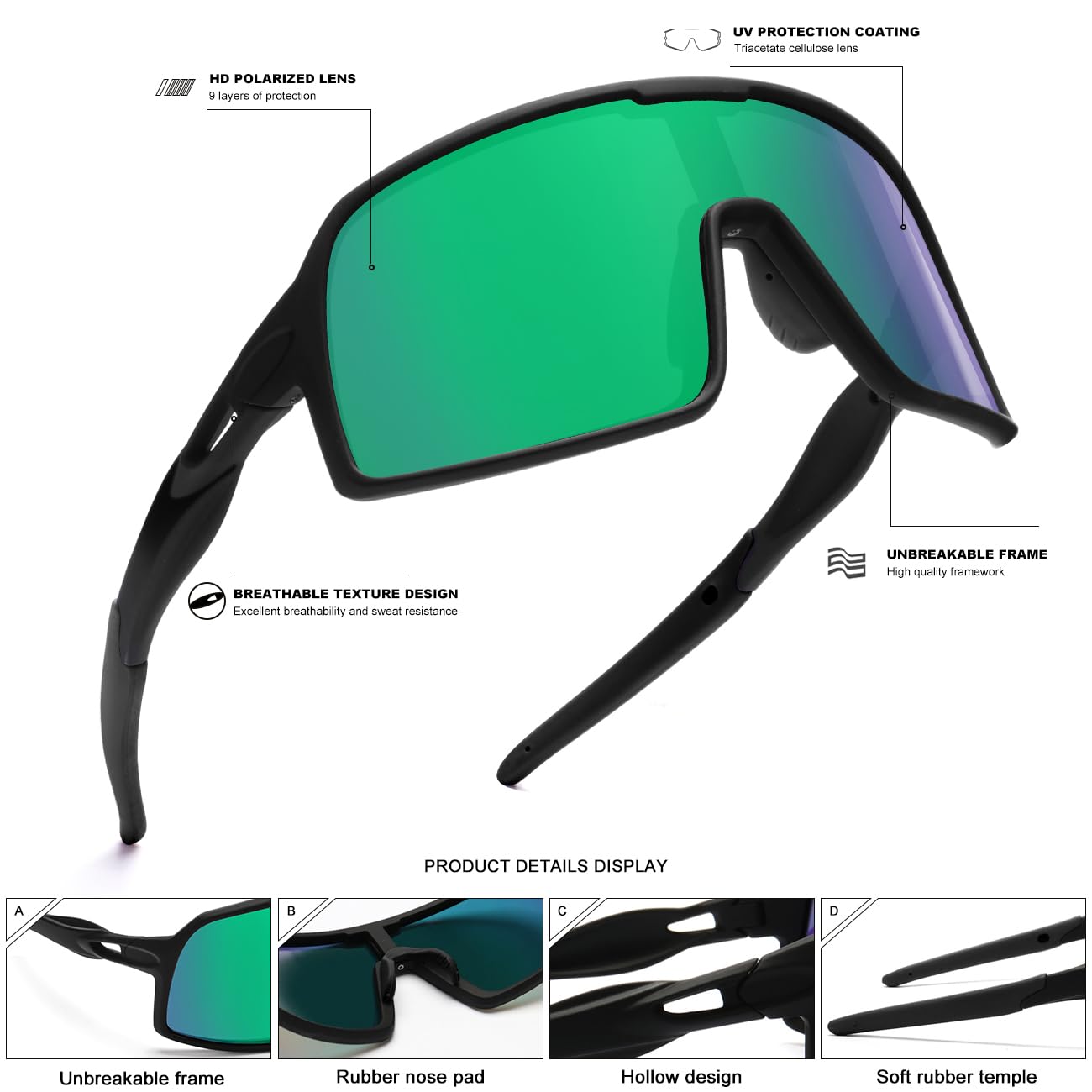 SEKKAF Occhiali da sole sportivi polarizzati per uomo e donna, occhiali da bicicletta, protezione UV per mountain bike, corsa, pesca