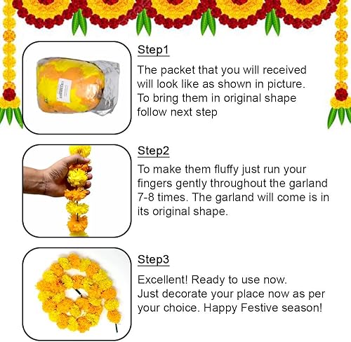 Miniatura 2 de Guirnalda de caléndula para decoraciones de Diwali, paquete de 5, flores artificiales de caléndula india, guirnalda de flores de caléndula india