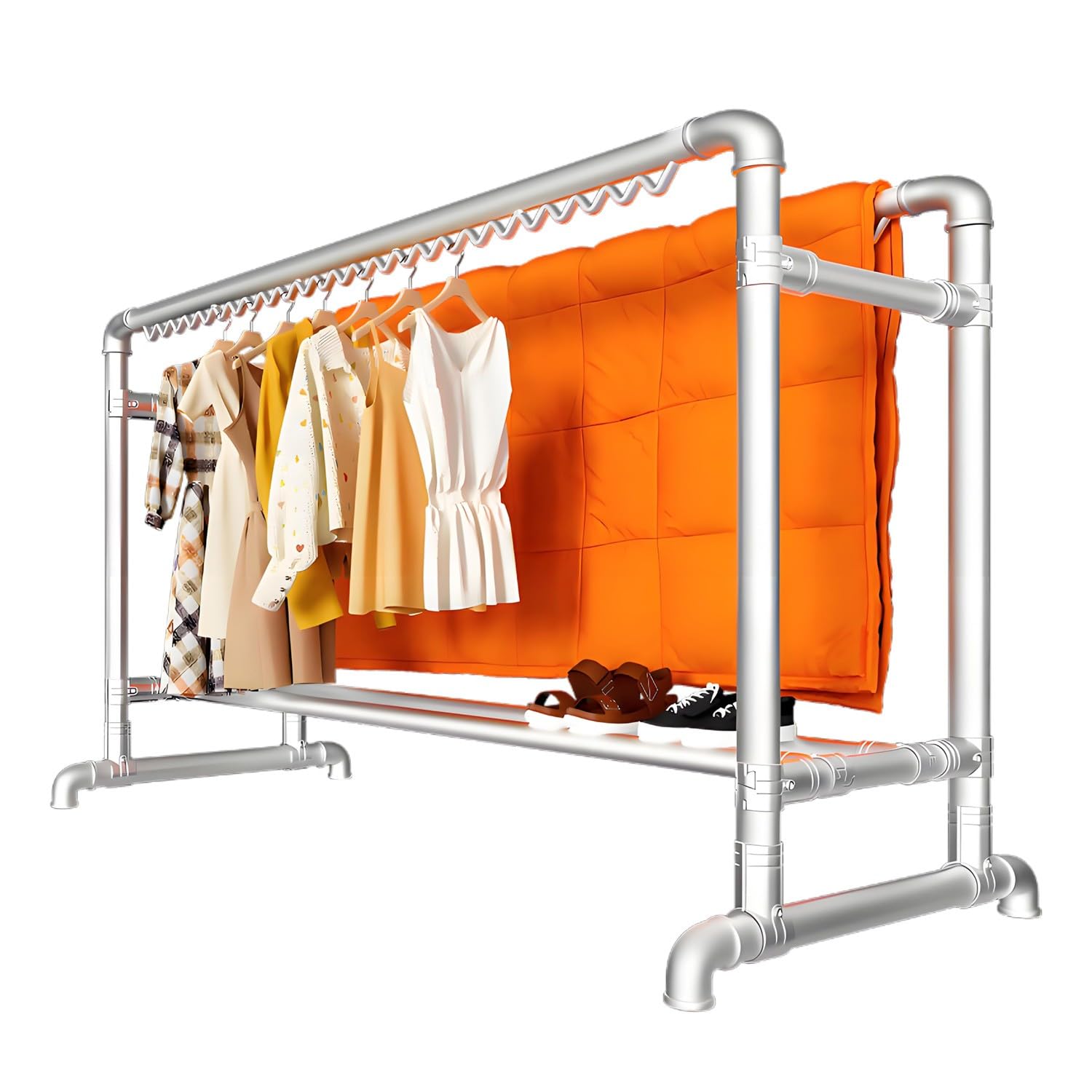 Perchero Burro Ropa Resistente, Perchero con Ruedas, Perchero Burro Doble con Zapatero, Burro Ropa con Gancho, Máx. Capacidad de Carga 400 kg, para Tienda de Ropa Lavandería Patio