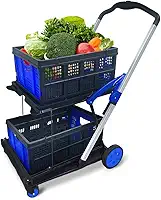 Carrinho de compras dobrável de duas camadas | Carrinhos dobráveis multifuncionais | Carrinhos de supermercado dobráveis | Carrinho de compras com caixa de armazenamento | Carrinho utilitário para