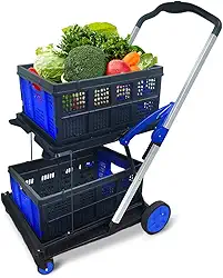 Carrinho de compras dobrável de duas camadas | Carrinhos dobráveis multifuncionais | Carrinhos de supermercado dobráveis | Carrinho de compras com caixa de armazenamento | Carrinho utilitário para