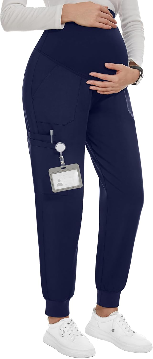 PACBREEZE Women's Maternity Scrubs with 6 Pockets, Workwear Maternity Jogger Scrubs Pregnancy Pants, S-XXL