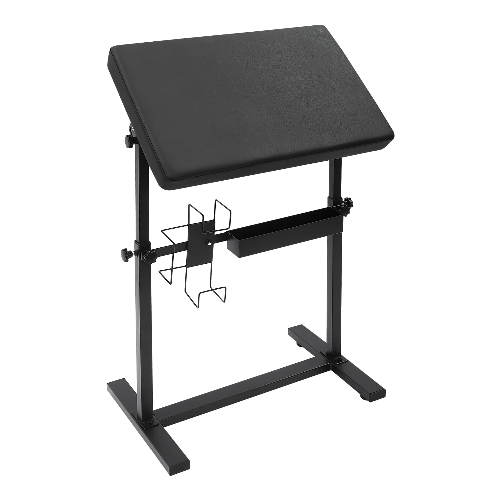 MhdunueSK Rectangle Tattoo Arm Rest Stand, Professional Tattoo Armrest with Rack and Storage Compartment, PU Panel Sturdy Iron Adjustable Height and Angle, 23.62 * 15.75 * 25.98-38.58in