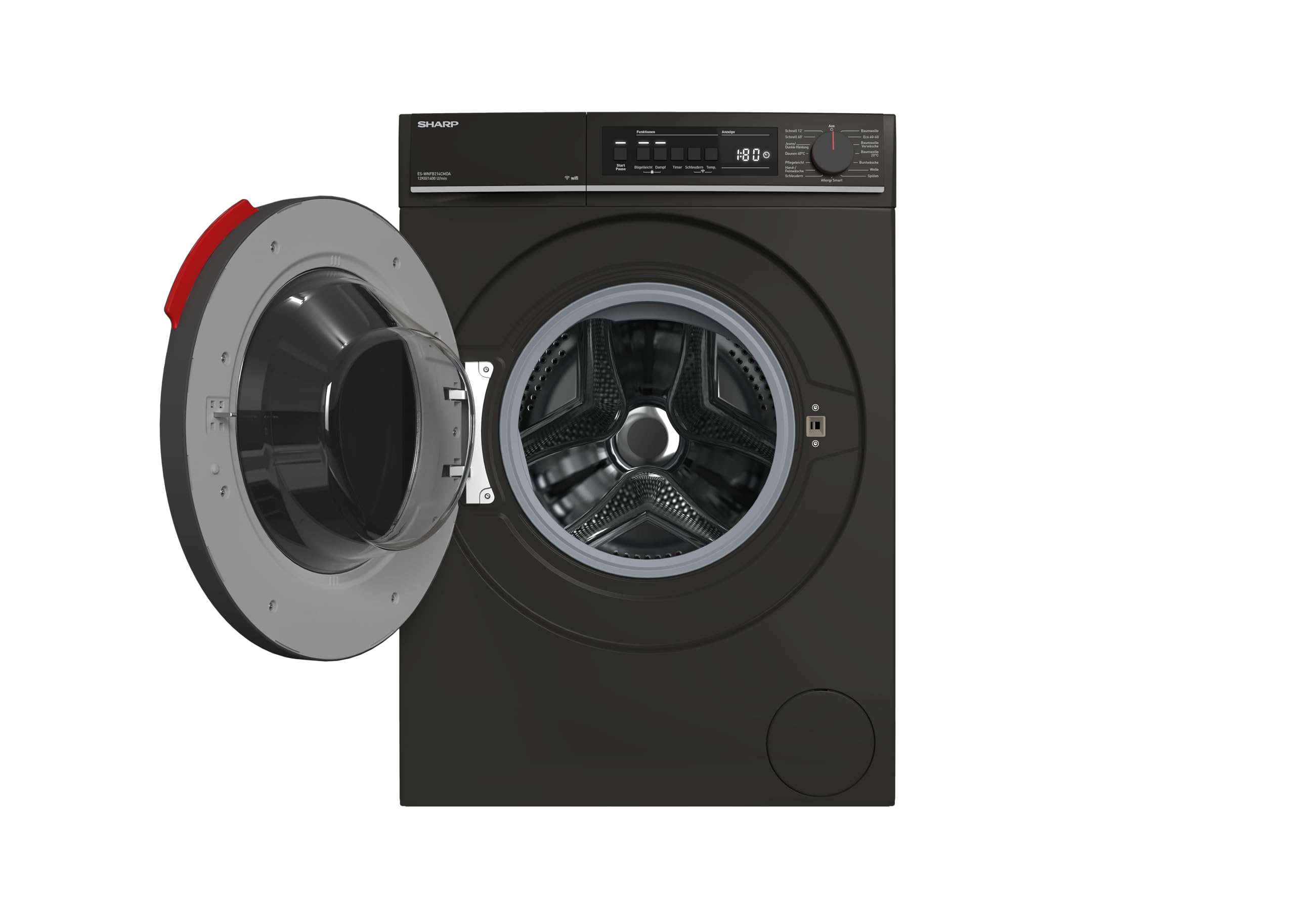 SHARP ES-WNFB214CMDA-DE Waschmaschine (12 kg, EEK A-20%, 1400 U/min.), (WiFi, Inverter Motor, Dampf, AquaStop), Mattschwarz