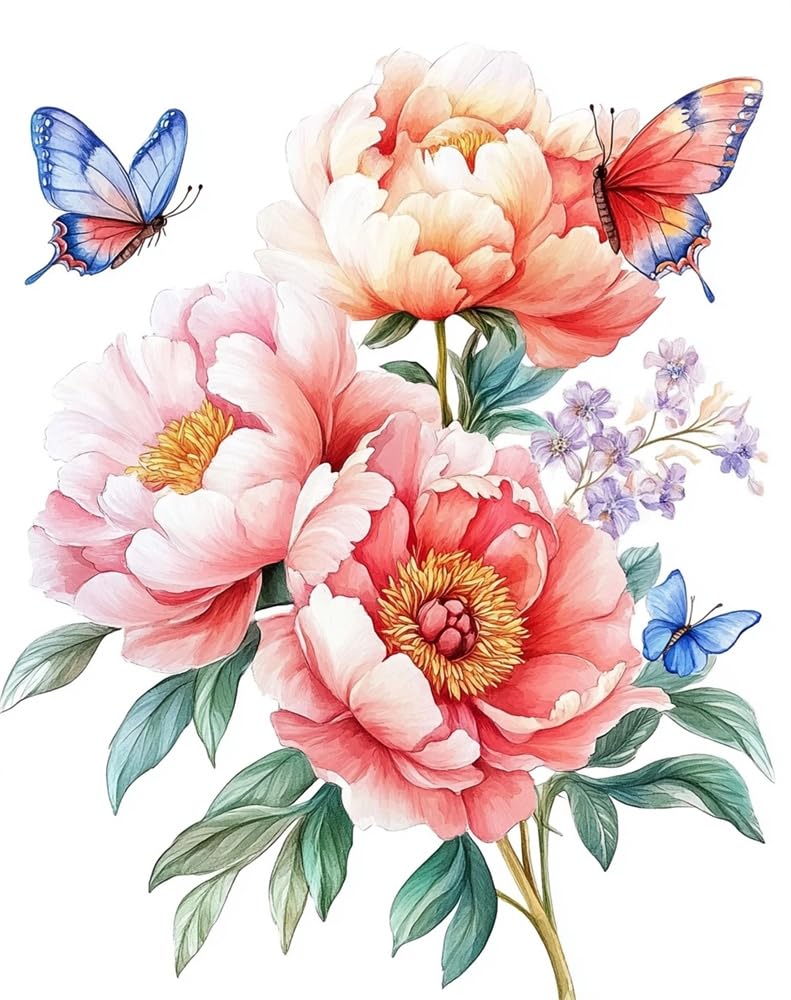 Henypt 11Ct Pre Printed Cross Stitch Kits Bouquet of Peonies and Butterflies with for Adults Beginners, DIY Stamped Advanced Embroidery Sewing Starter Kit Needlework Set