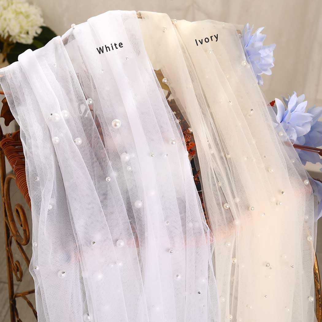 [JUNENTER] 118インチ カテドラル ウェディングベール パール ブライダルベール ロングベール コーム付き 2段 ショー