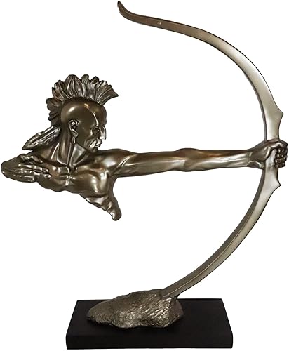 Ebros - Estatua de guerrero indio sioux de 19 pulgadas de alto con arco y flecha de arco corto con soporte de base negra, patrimonio cultural para