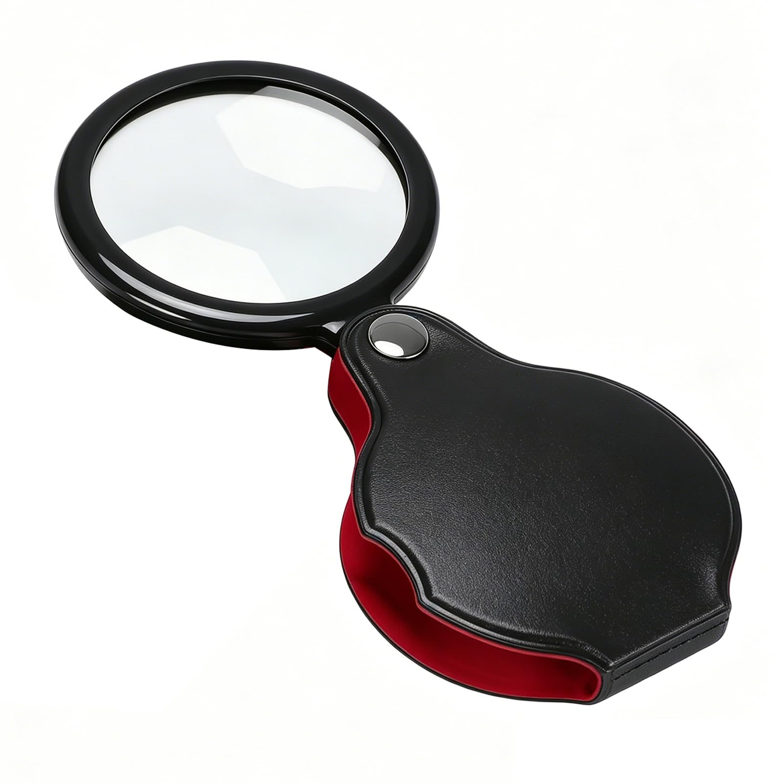 Thrivemart Black 20X Pocket Magnifier - Mini Portable Handheld Magnifying Glass With Rotating Protective Leather Holster, Folding Eye Loupe For Reading, Science Inspection,Jewelry,Coins,Stamps And Maps, 50Mm Lens