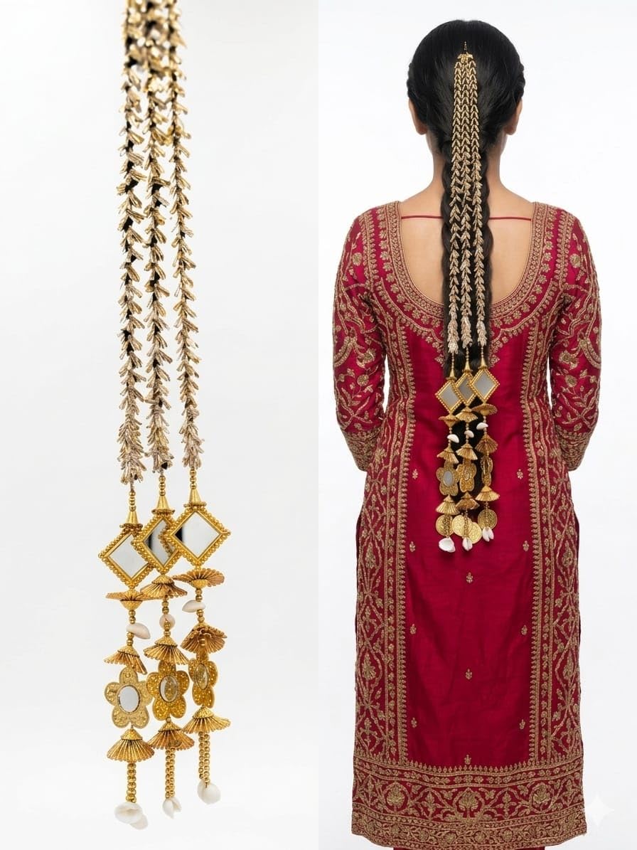 PRANDI Heavy Design Paranda Parandi Braid Tassles Hair Accessory For Women & Girls Hair Extension Choti Braid Tassles (One Piece) (Ring Design Gold)-image-15