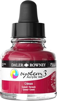 Daler-Rowney System3 Acrylic Ink Bottle Crimson 29.5ml - Versatile Acrylic Ink for Artists and Students - Opaque Calligraphy Ink for Drawing Illustrating Airbrushing Dip Pen Ink and More