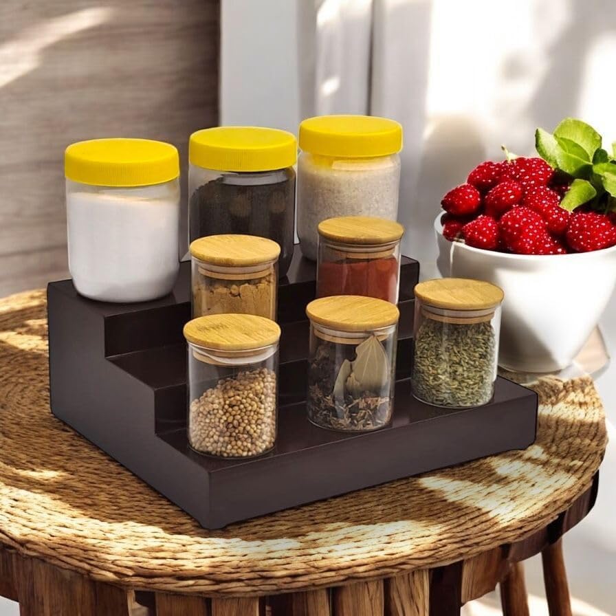 Image of VASIL MART Wood 3 Tiered Spice Rack, 3 Tier Spice Organizer for Cabinet or Kitchen, Stand For Cabinet /Cupboard (Brown)