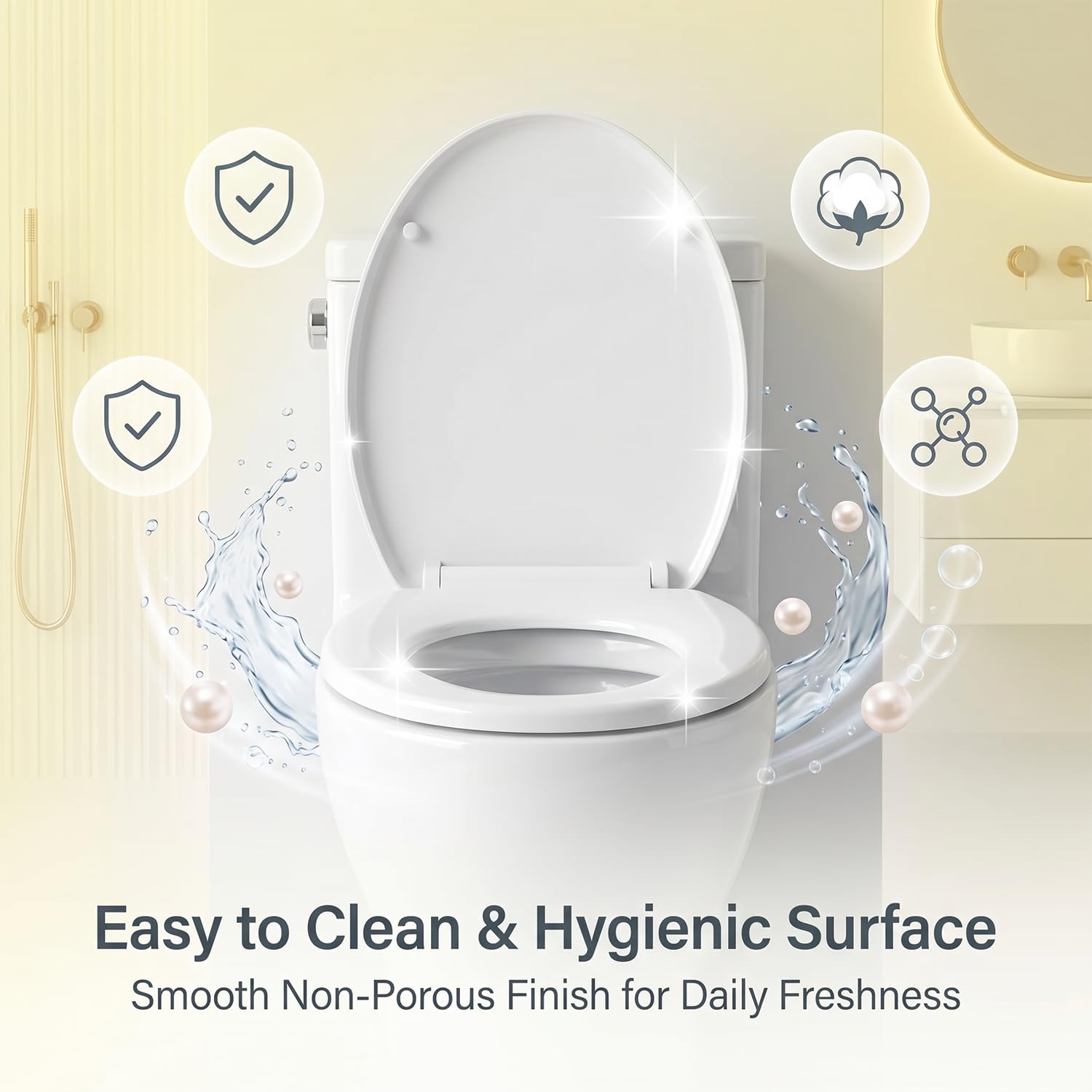 ELEGANT CASA Polypropylene Soft Closing Western Toilet Seat Cover with Stable Hinges - Elongated Shape Design Glossy White Size 46x36 Cm - 1 Set 1