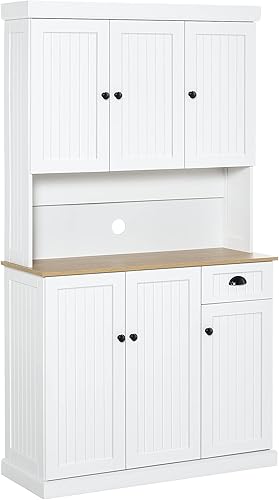 HOMCOM Buffet de 71 pulgadas con gabinete, gabinete de almacenamiento moderno de cocina de granja con encimera de horno microondas, cajón y armario, disponible en Yaxa Peru