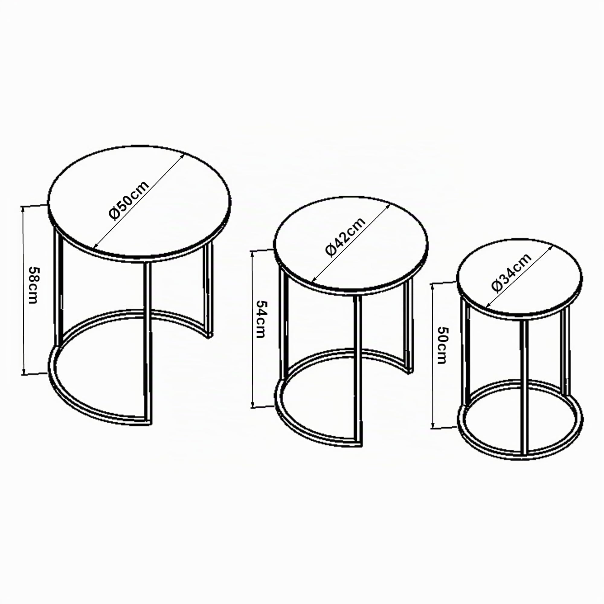 [en.casa] Set di 3 Tavolini Bassi da Salotto in Altezze Diverse, Tavolini da caffè Sovrapponibili con Piano Rotondo in Vetro Fumè Grigio