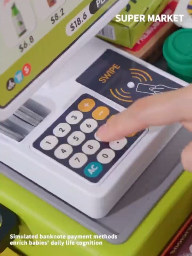 Caja Registradora De Juguete Con Escáner De Luz Y Sonido – Set De Simulación Con Dinero, Comida Y Tarjeta, Para Niños De 3 A 8 Años
